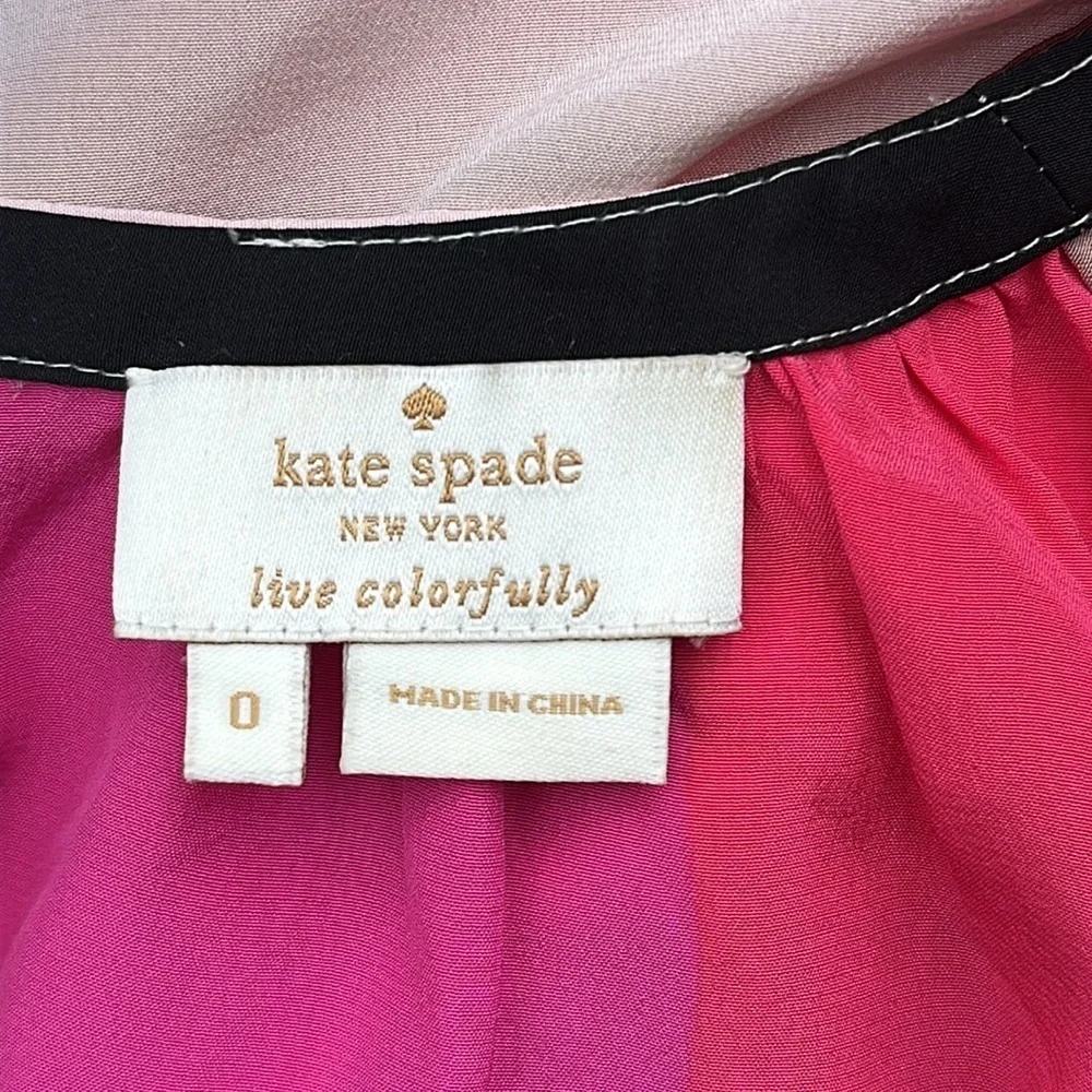 Kate Spade New York Silk Short Sleeve Colorblock Blouse in Pink/Cream Size 0